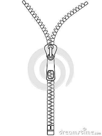 Zipper closure close-up. Zipper outline. Linear Vector Image Vector Illustration